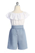 Girls Ruffle-Trim Buttoned Romper with Waist Tie, Sizes 4-14